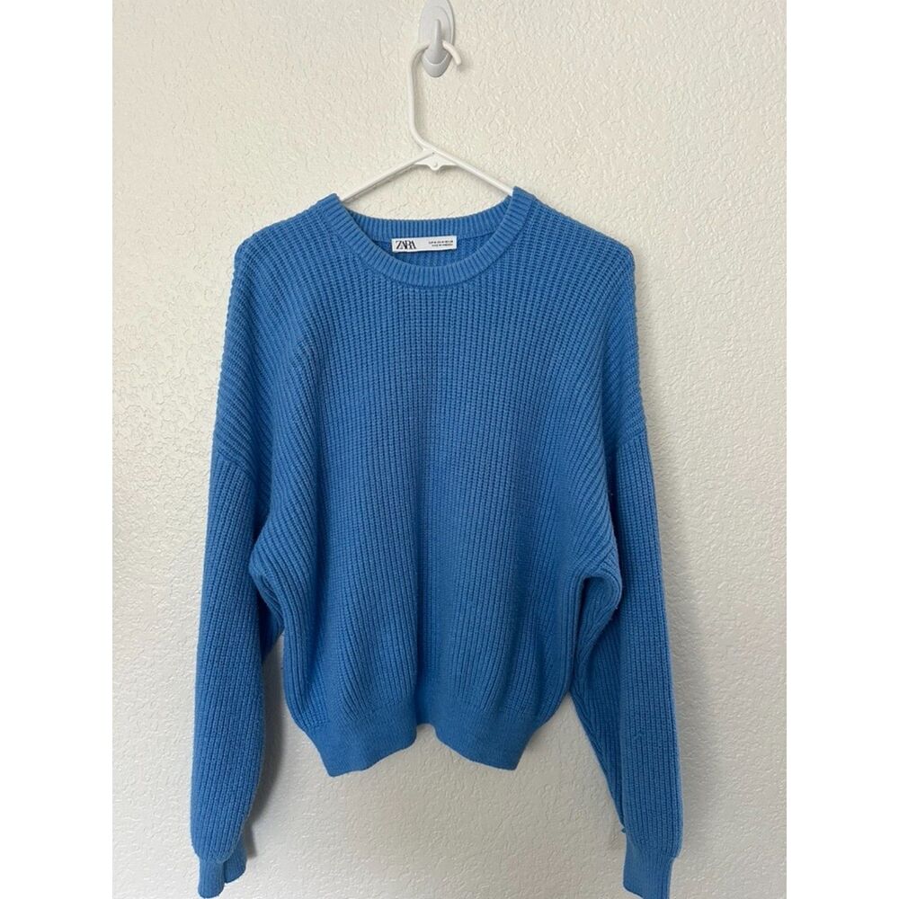 Zara Thick Ribbed Knit Crewneck Sweater Blue Size Medium